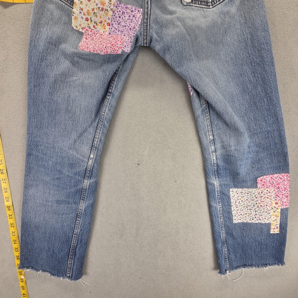 VTG Levis 501 Jeans Womens Blue Straight Floral Patch USA Raw Hem Fits 24x26 - Picture 12 of 16